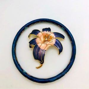 Vintage Blue Cloisonné Brooch and Bangle Bracelet